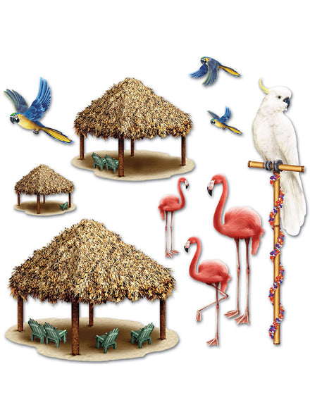 Tiki Hut and Birds Cut Out Decorations - Main Image