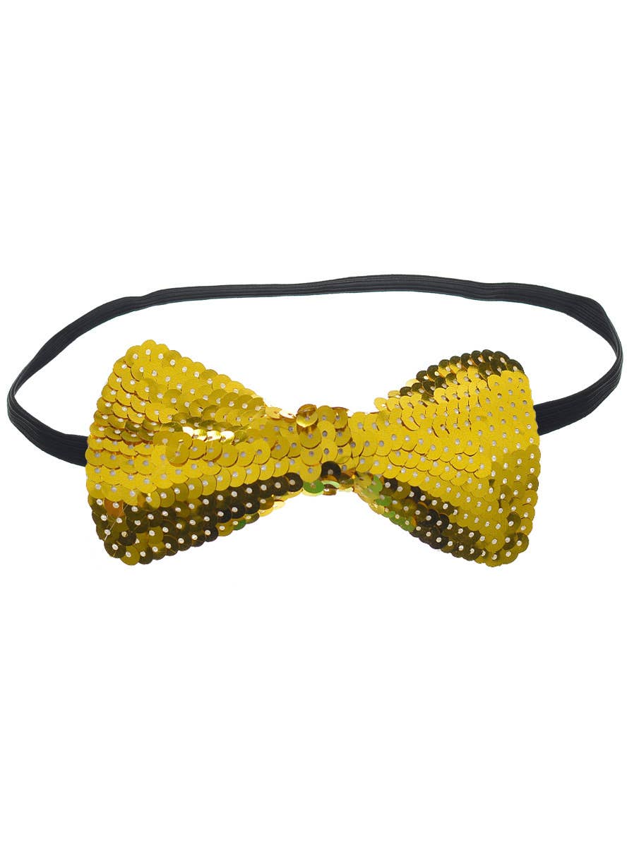 Sequinned Gold Costume Bow Tie Adults Gold Sequined Bow Tie