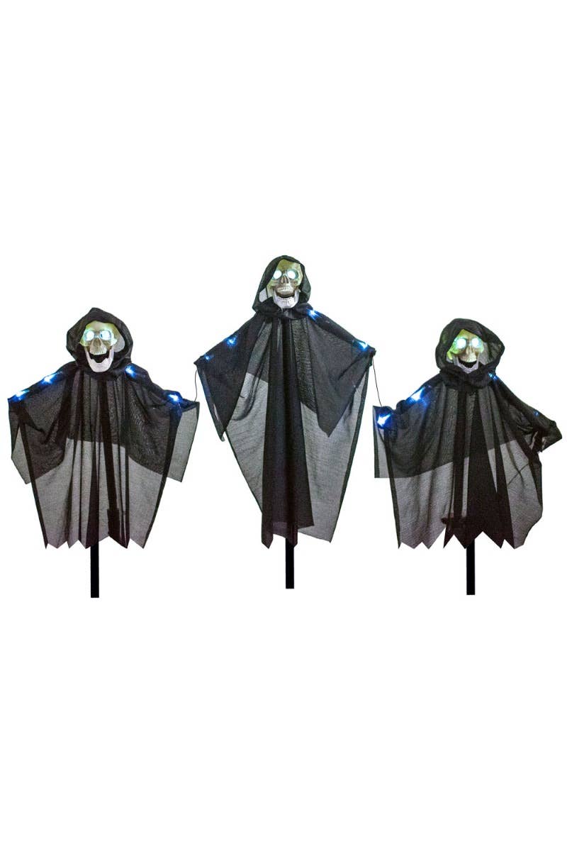 Hooded Light Up Skull Halloween Garden Props