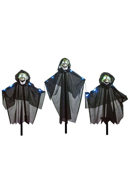 Hooded Light Up Skull Halloween Garden Props
