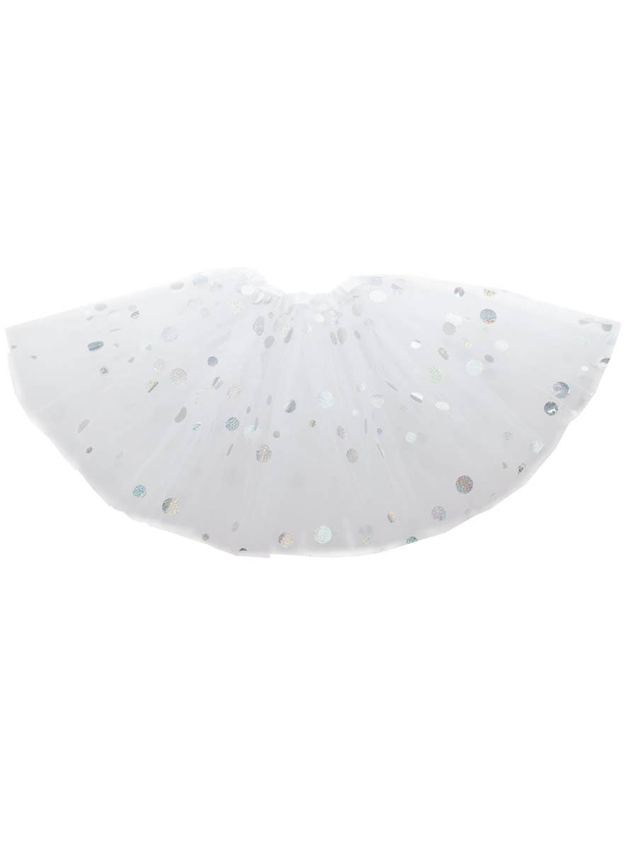 Women's Layered White Costume Tutu with Silver Holographic Dots