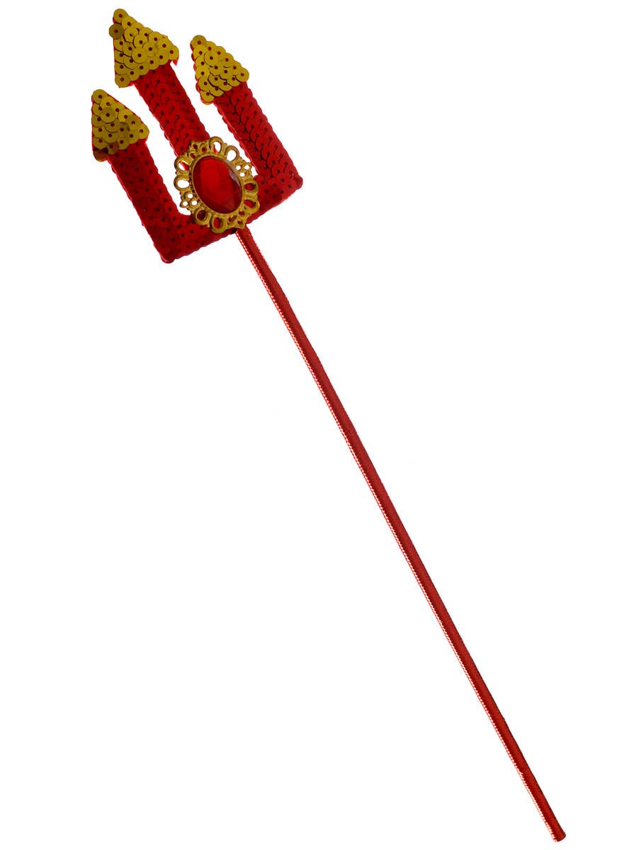 Red and Gold Sequin Devil Pitchfork Halloween Costume Accessory