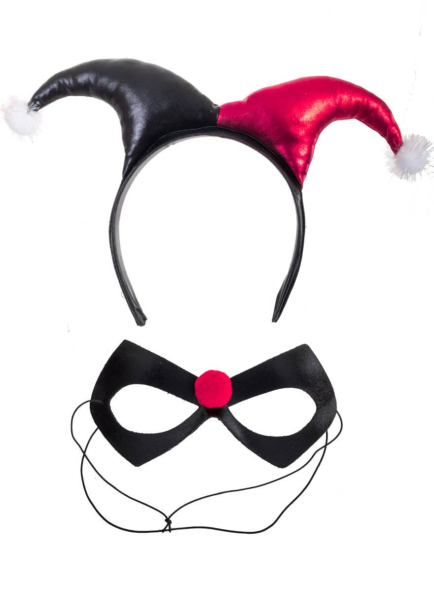 Red and Black Harlequin Headband and Mask Set