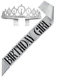 Silver Glitter Birthday Girl Sash and Silver Diamante Tiara Set Main Image
