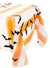 Orange and White Striped Plastic Halloween Table Cover with Black Bat Print