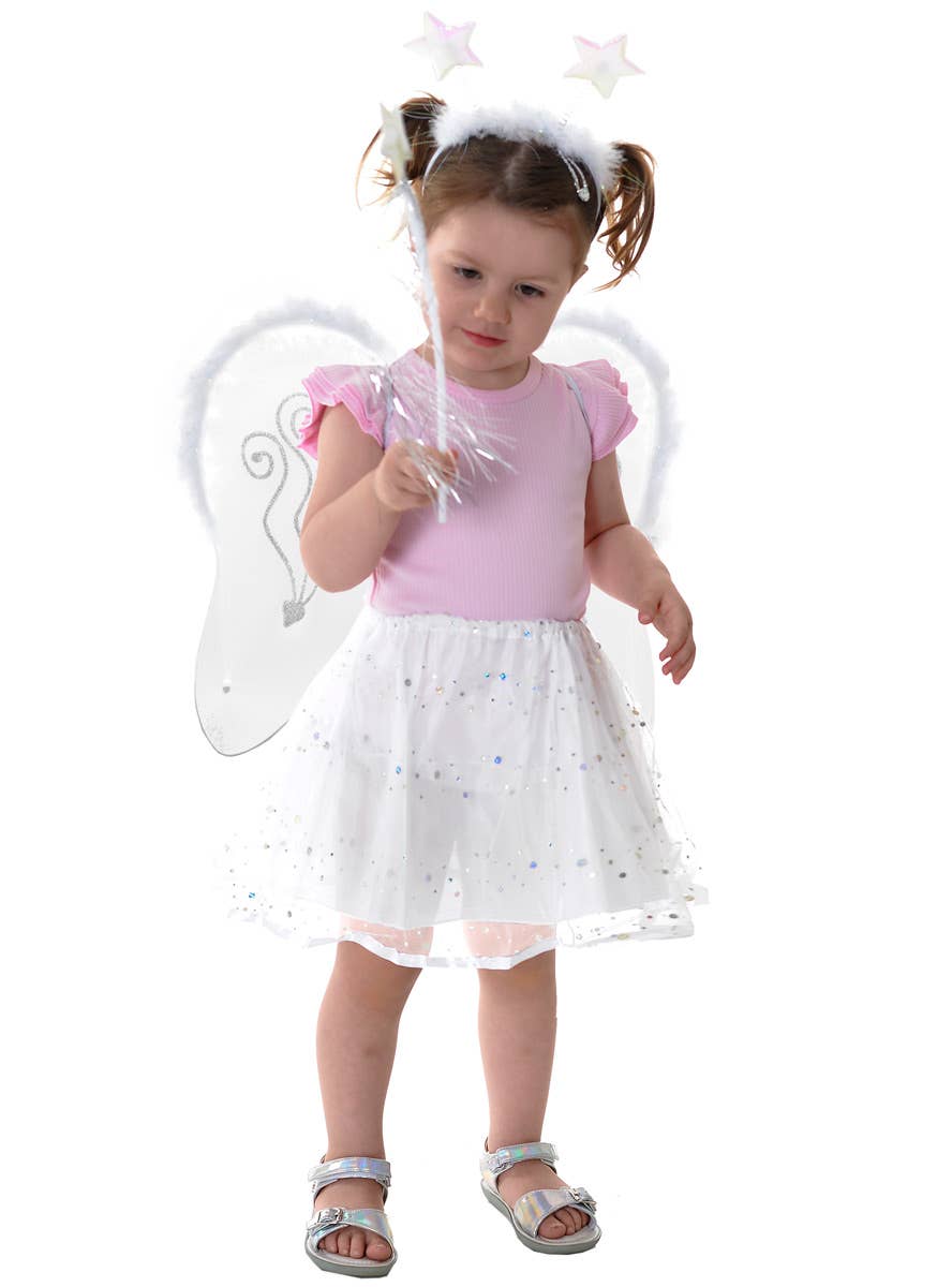 Little Angel Toddler White Wings, Halo, Wand and Tutu Petticoat Skirt Costume Set