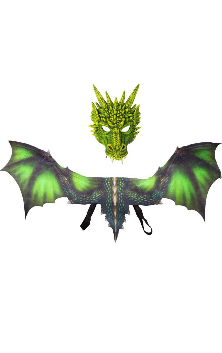 Green Dragon Kid's Halloween Foam Mask And Fabric Wings Costume Accessory Kit Main Image