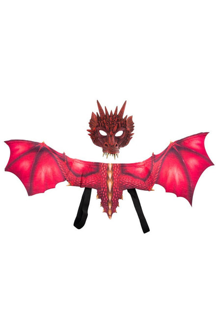 Red Dragon Kid's Halloween Foam Mask And Fabric Wings Costume Accessory Kit Main Image