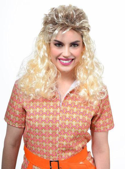 Image of Frosted Blonde Women's 1980s Mullet Costume Wig with Roots - Front View