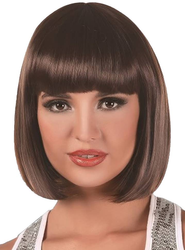 Womens Short Brown Bob Costume Wig with Fringe