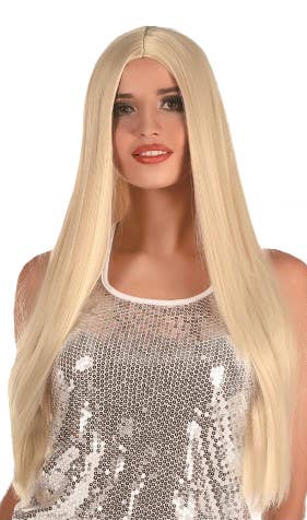 Women's Extra Long Straight Blonde Costume Wig with Centre Part