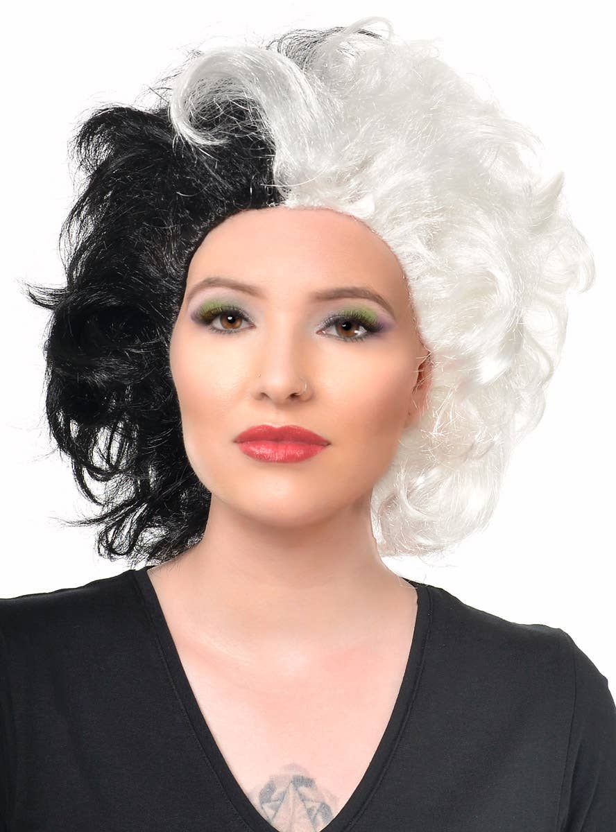Black and White Curly Cruella De Vil Costume Wig