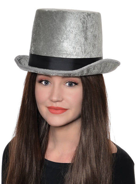 Adult's Crushed Velvet Grey Top Hat Costume Accessory