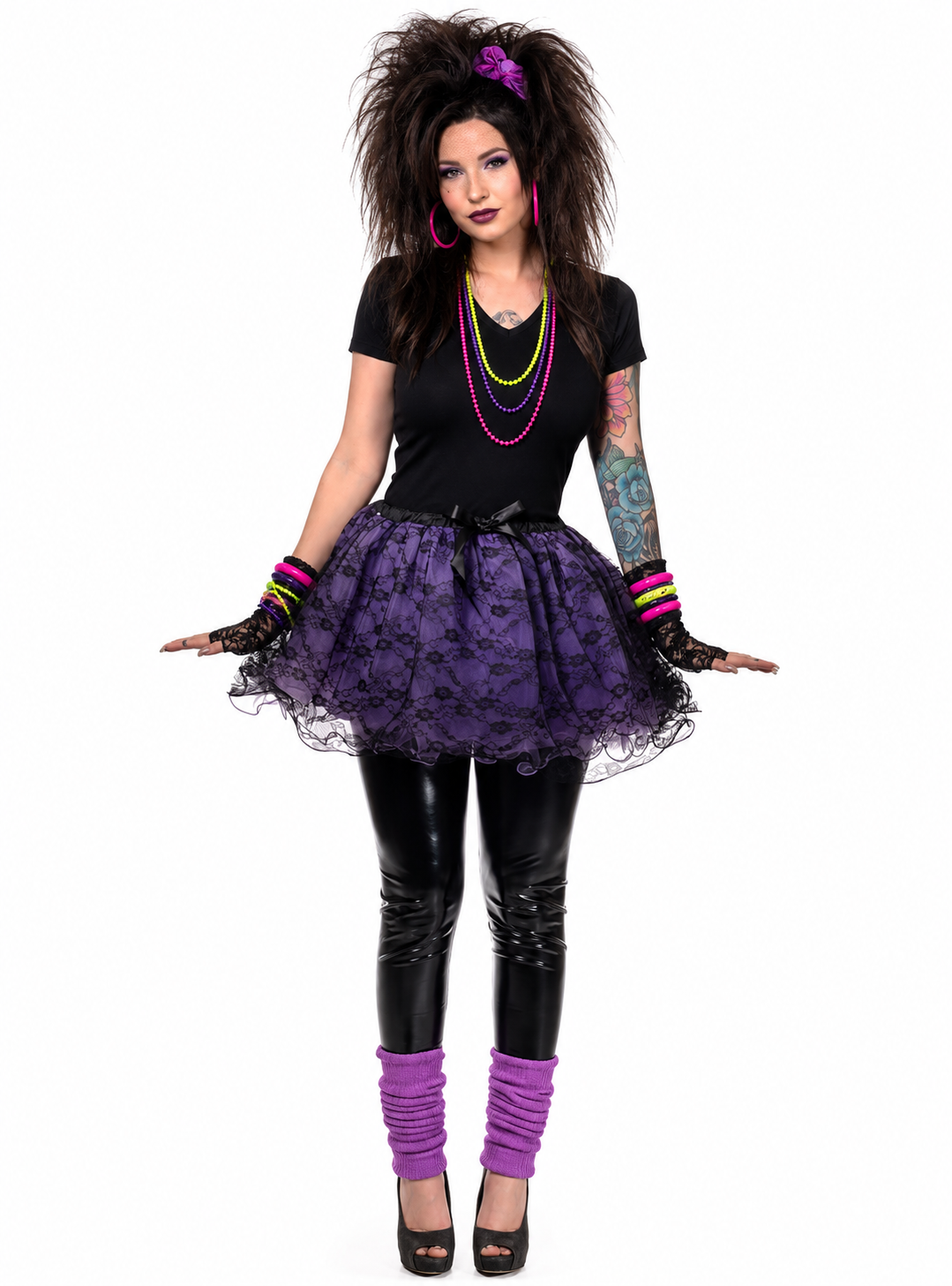 Womens Purple and Black Lace Fluffy Costume Tutu - 80s Style Image