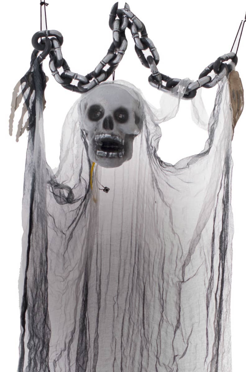Hanging Animated Skeleton Ghost Halloween Decoration with Noise, Sound and Movement Close Image