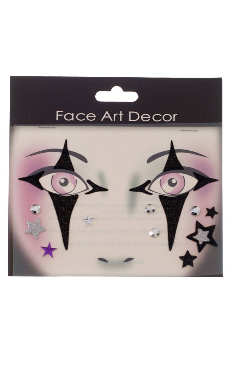 Purple and Black Harlequin Stick On eye makeup costume accessories main image