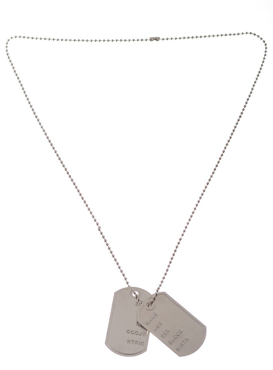Double Silver Dog Tags Military Identification Necklace Army Costume Accessory - Main Image