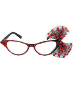 Red Rhinestone 1950s Costume Glasses with Bow