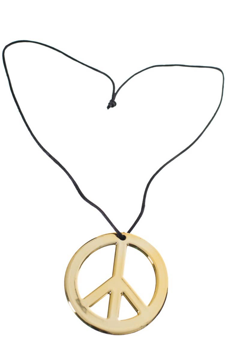 Hippie's 70's & 60's Gold Unisex Peace Sign Costume Necklace - Front View