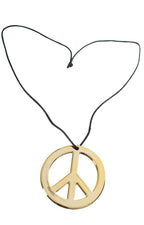 Hippie's 70's & 60's Gold Unisex Peace Sign Costume Necklace - Front View