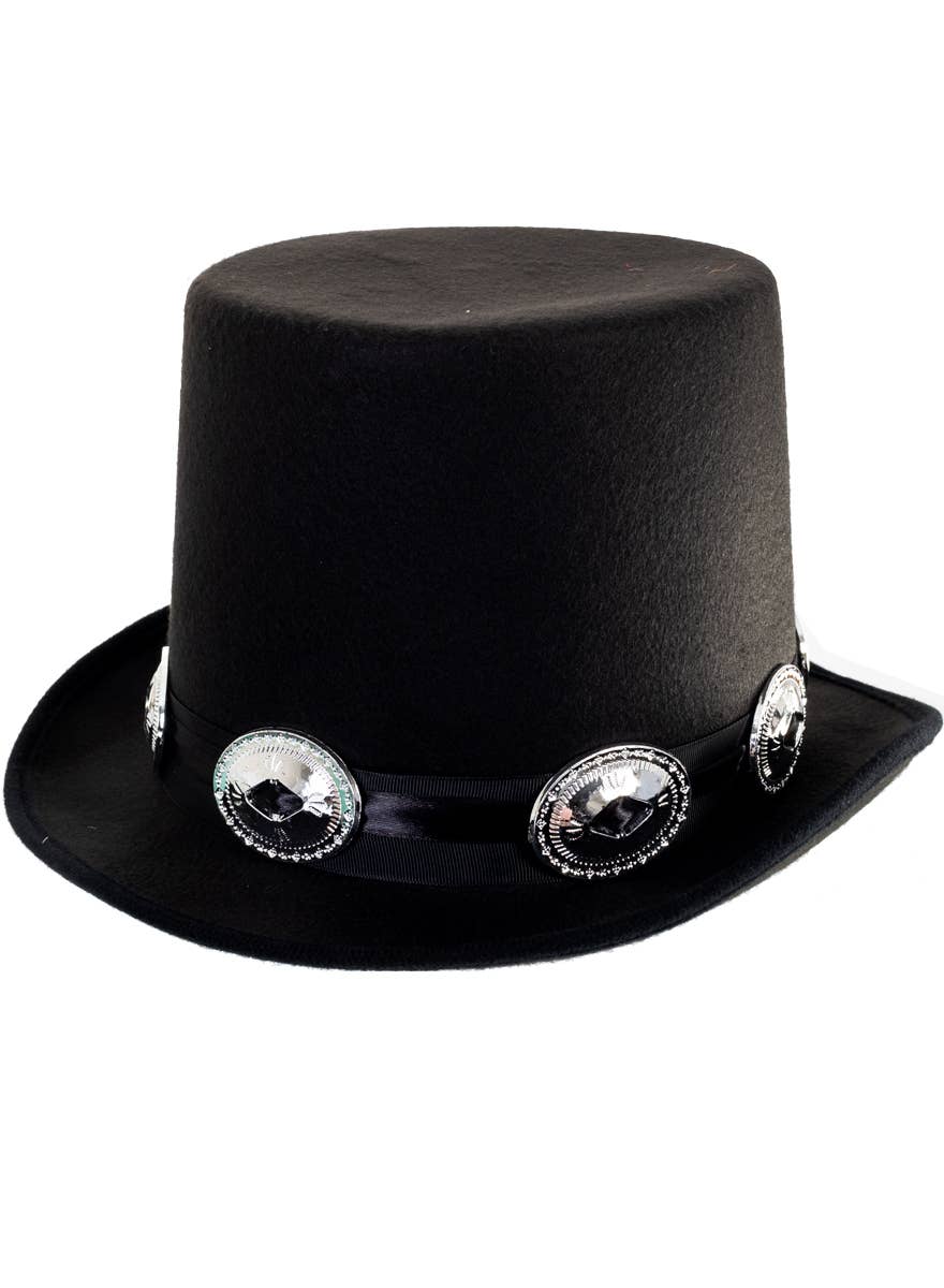 Silver Buckle Black Top Hat Costume Accessory