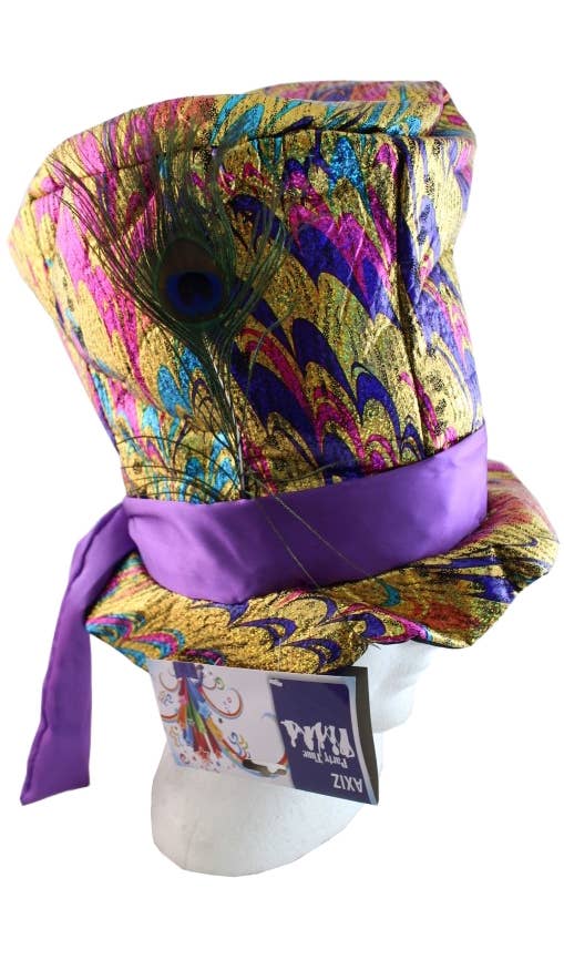 Multicoloured Metallic Mad Hatter Costume Hat with Purple Satin Band - Alternative Image