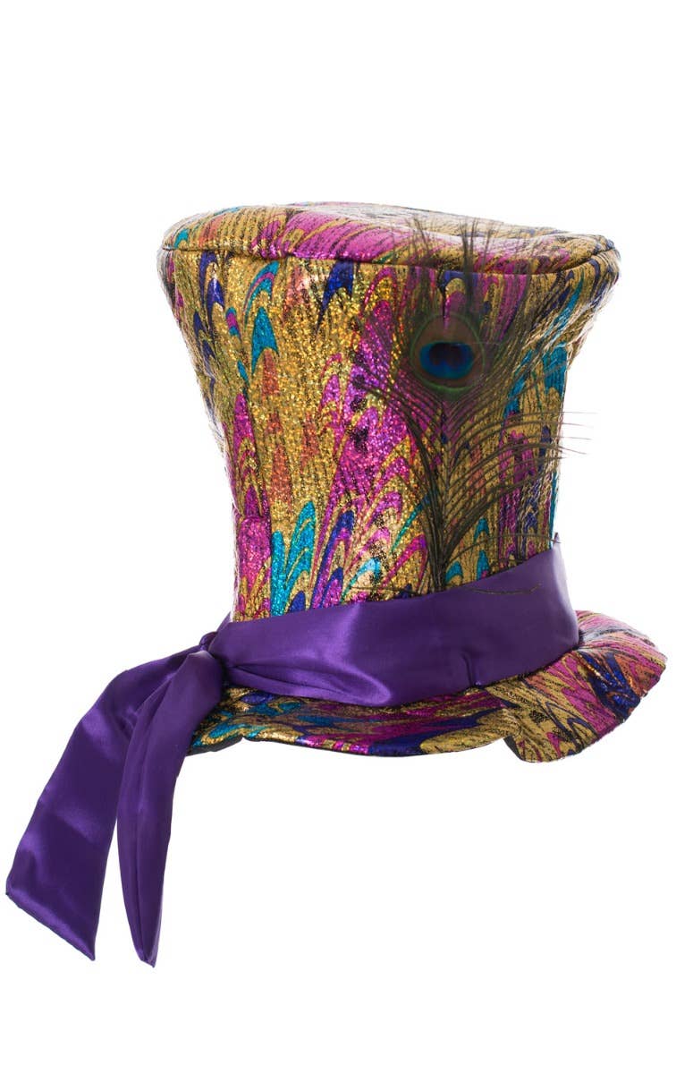 Multicoloured Metallic Mad Hatter Costume Hat with Purple Satin Band - Main Image