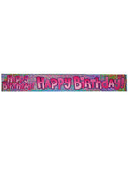 Happy Birthday Pink Holographic 180cm Party Banner - Main Image