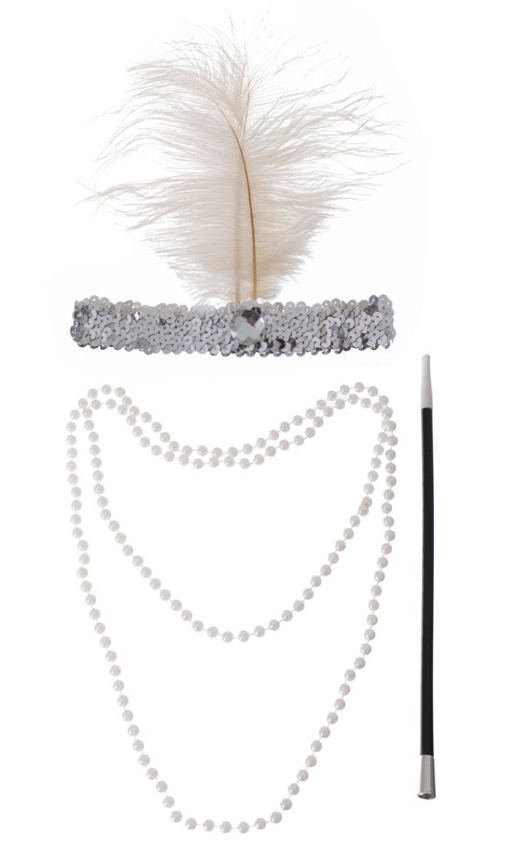 Three-Piece White 1920s Flapper Accessory Kit - Main Image