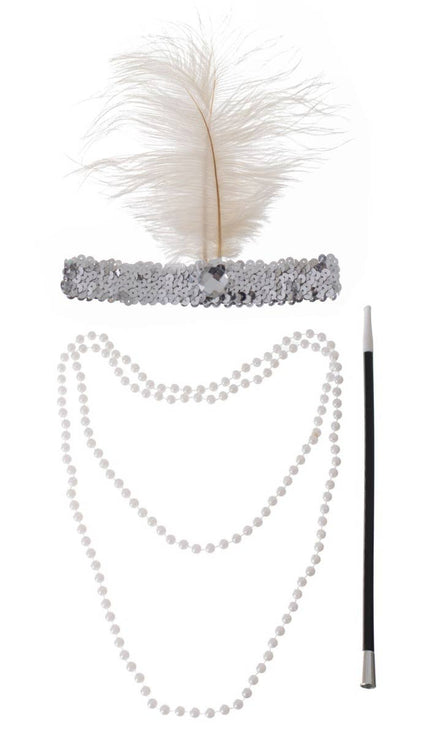 Three-Piece White 1920s Flapper Accessory Kit - Main Image