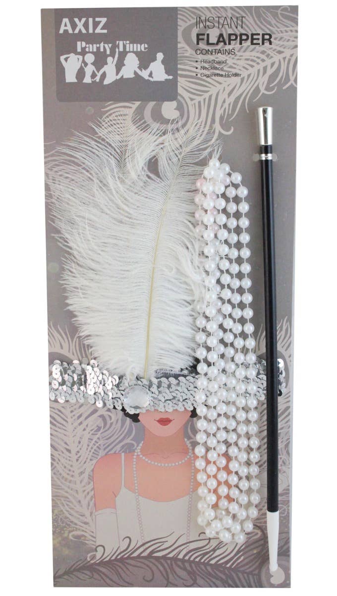 Three-Piece White 1920s Flapper Accessory Kit - Alt Image