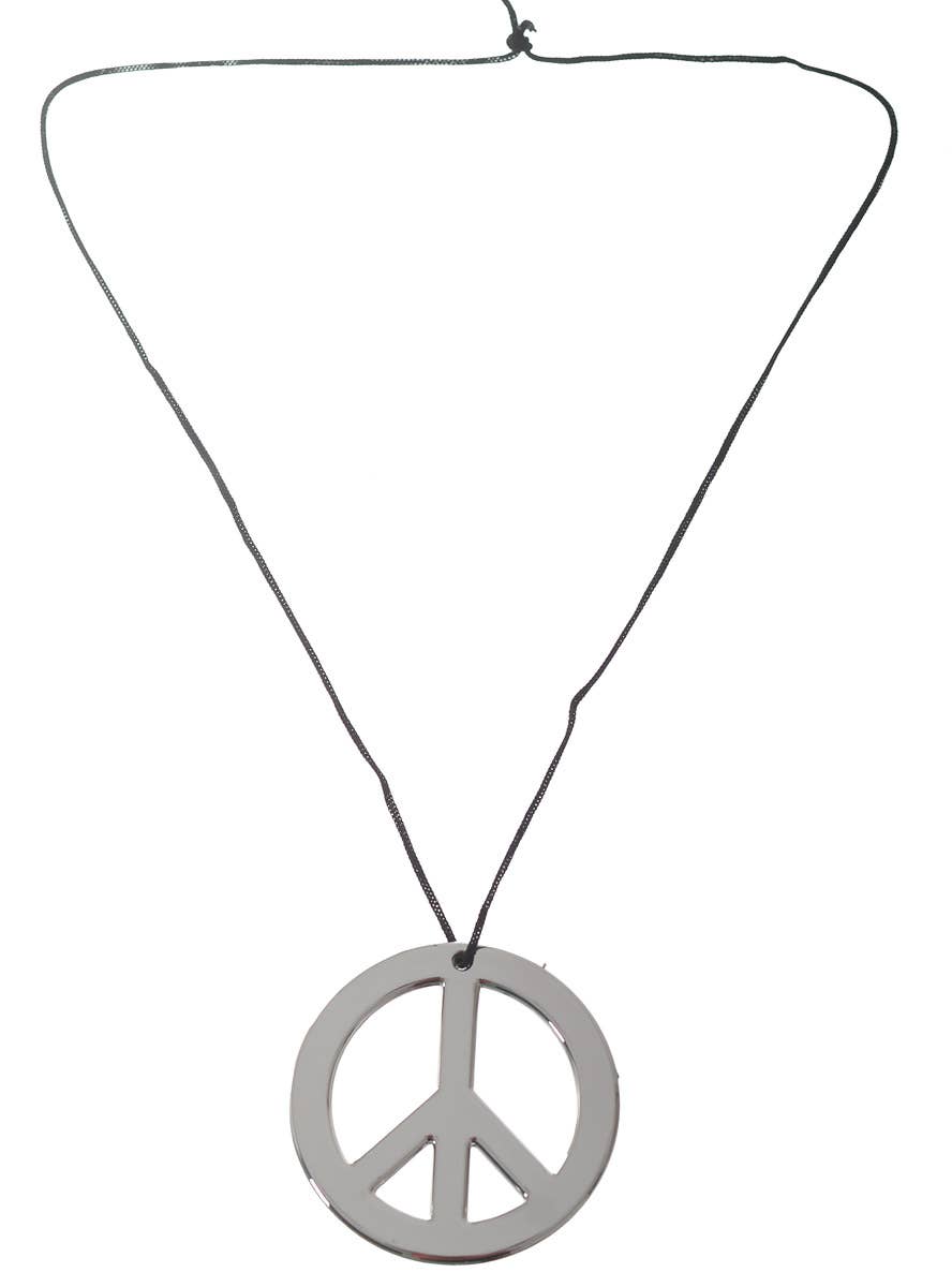 Large Silver Plastic Peace Sign Costume Necklace