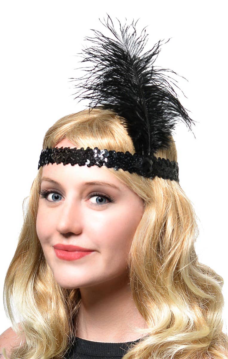 Image of Classic 1920s Black Sequin Headband Costume Accessory