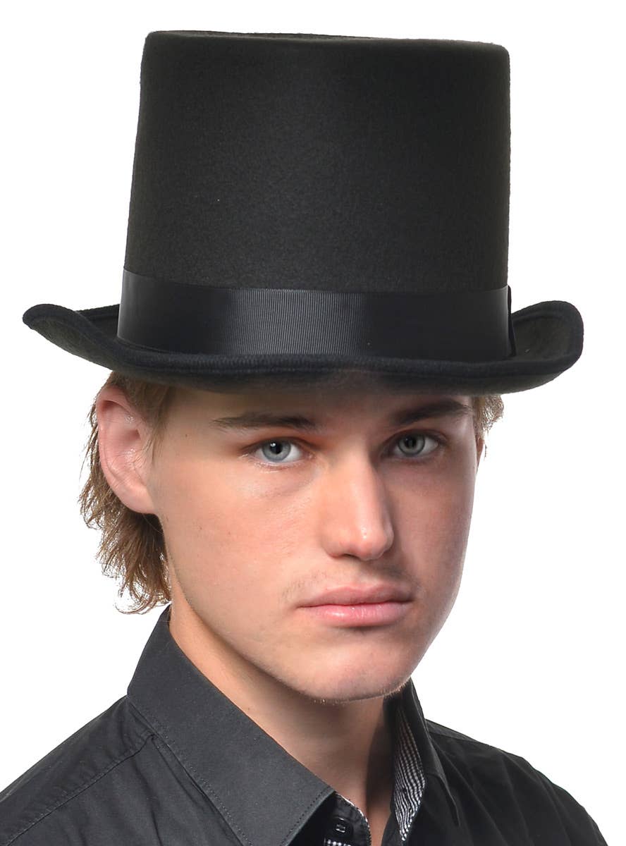 Deluxe Tall Black Felt Victorian Gentlemen's Top Hat - Main Image