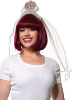 Sparkly Bride To Be Costume Headband with Mesh Veil - Close Image
