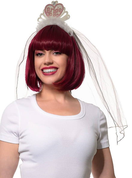 Sparkly Bride To Be Costume Headband with Mesh Veil - Close Image