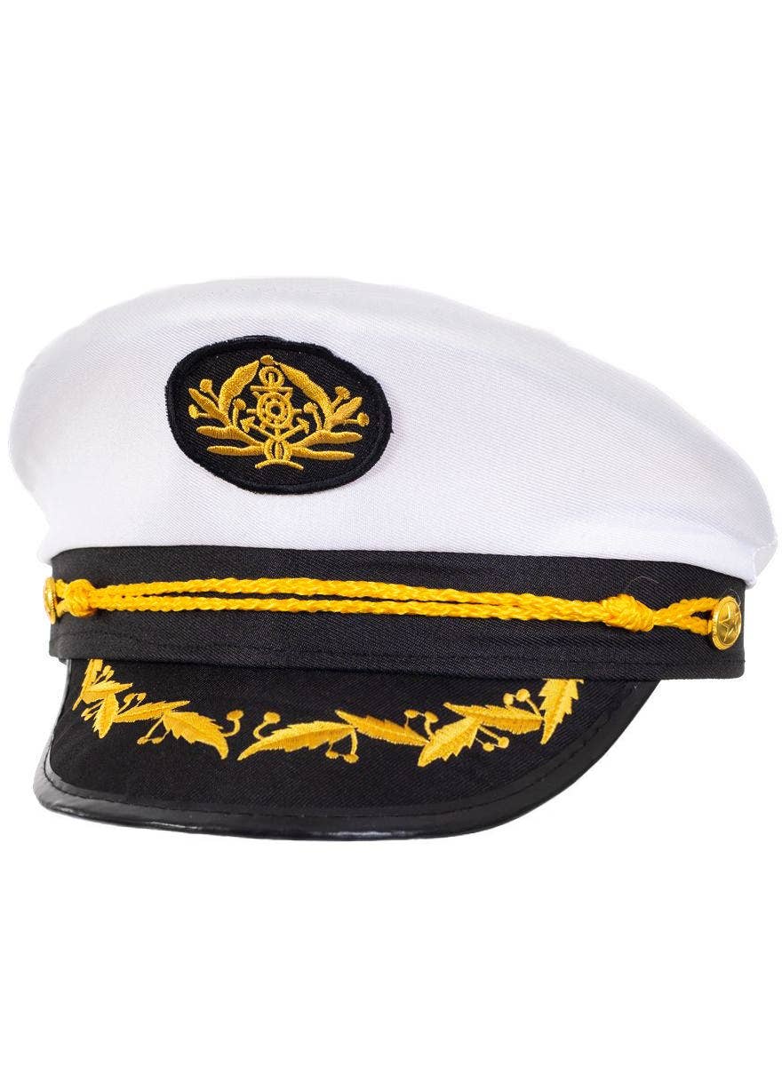 White, Black and Gold Sea Captain Costume Hat
