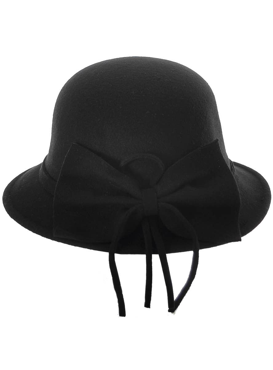 Black 1920's and 30's Women's Felt Cloche Costume Hat - Side View