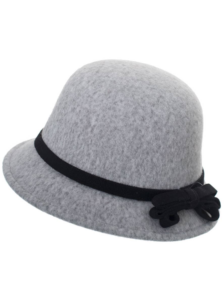 Grey Felt 1920s Womens Cloche Bell Hat Costume Accessory  - Main Image