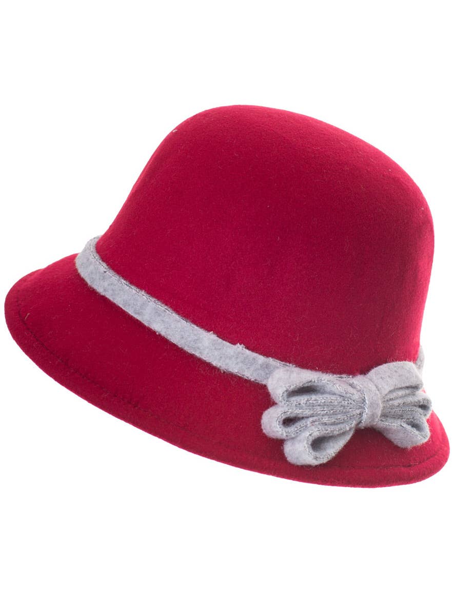 Maroon Red Felt 1920's Women's Cloche Bell Hat Costume Accessory - Main Image