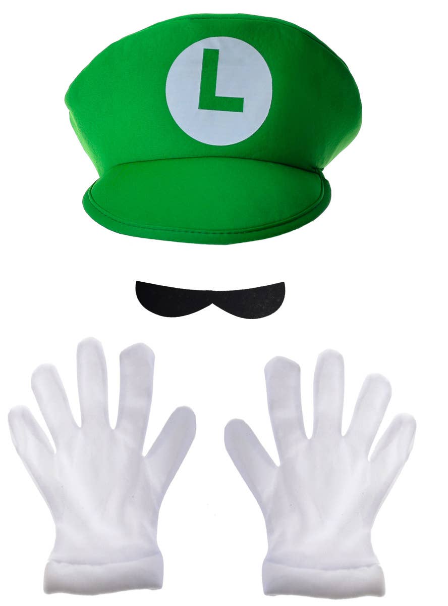 Luigi Hat Moustache and Gloves Accessory Set