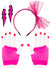 Neon Pink 80s Gloves, Headband and Earrings Accessory Set