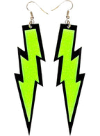 Green Glitter 1980s Lightning Bolt Costume Earrings