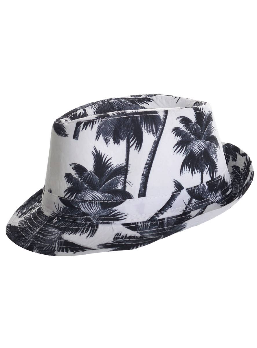 Black and White Tropical Palm Tree Print Hawaiian Fedora Hat