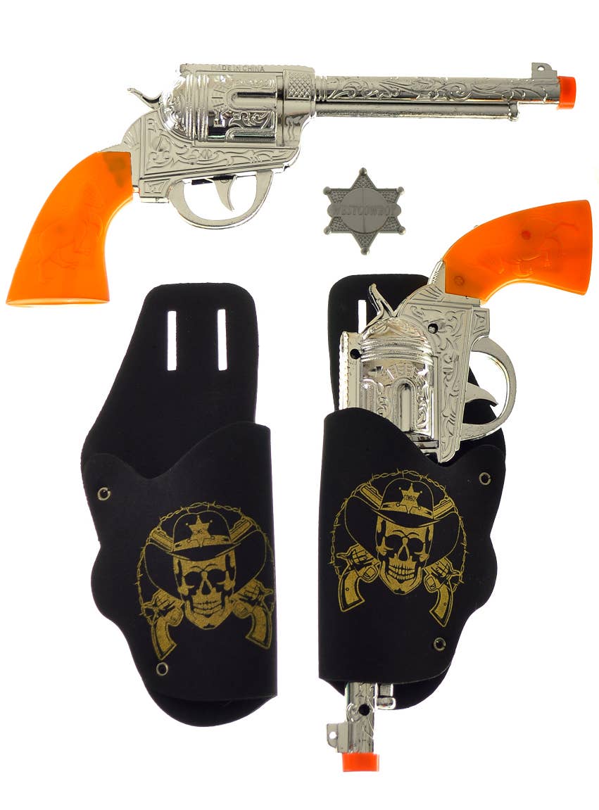 Silver Guns with Holsters Cowboy Set Wild West Costume Accessory Set