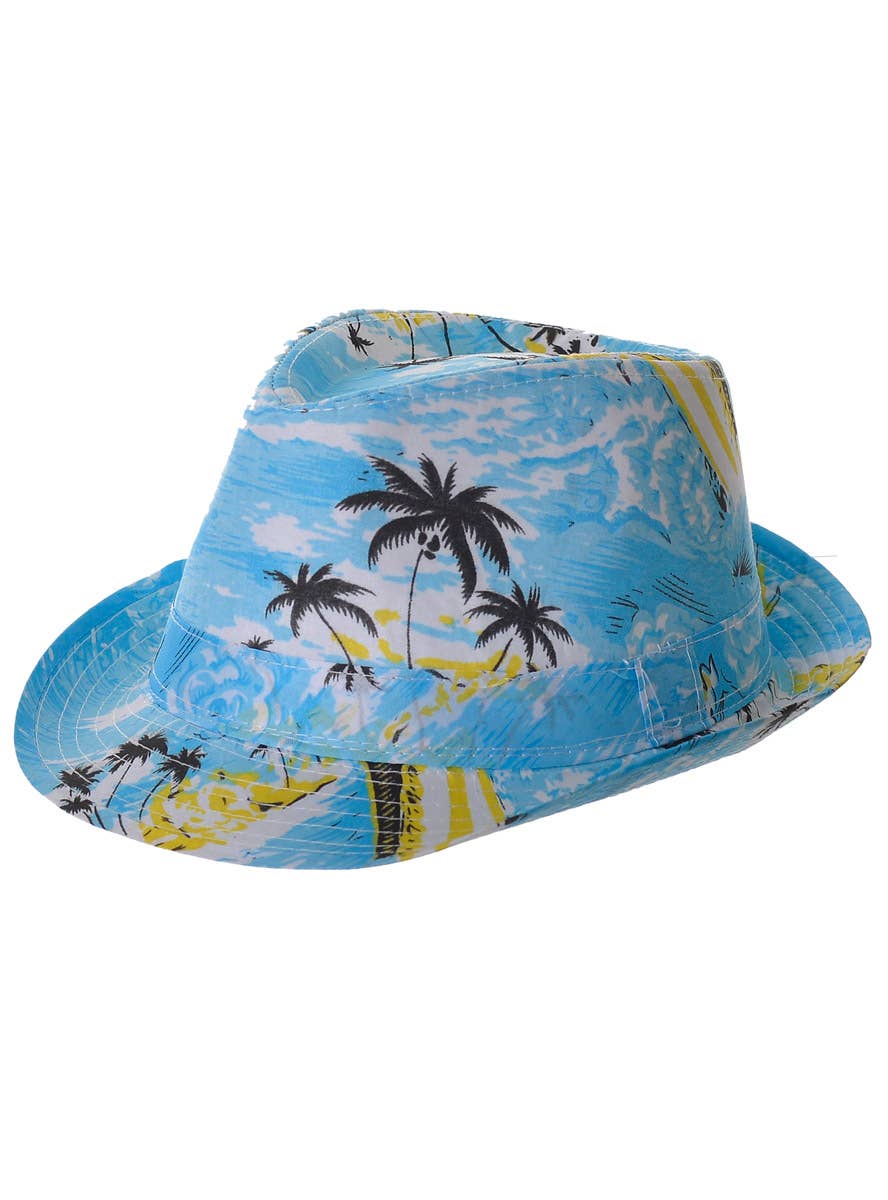 Blue and Yellow Tropical Fedora Hat | Hawaiian Fedora Costume Hat