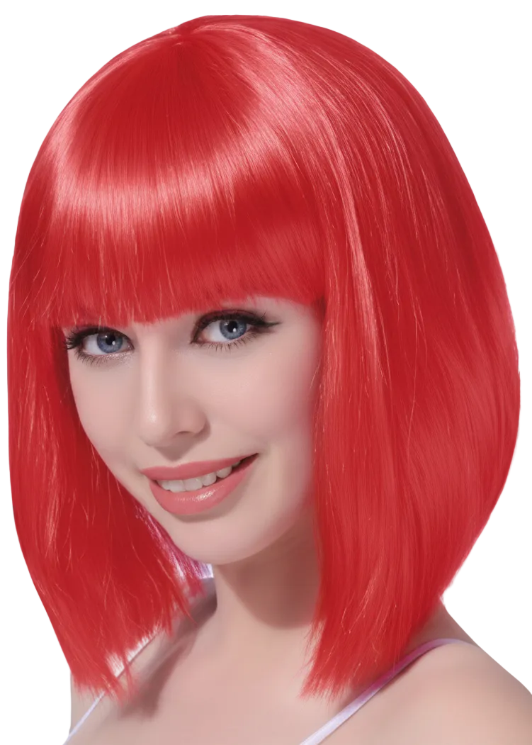Womens Short Red Bob Wig with Front Fringe - main image