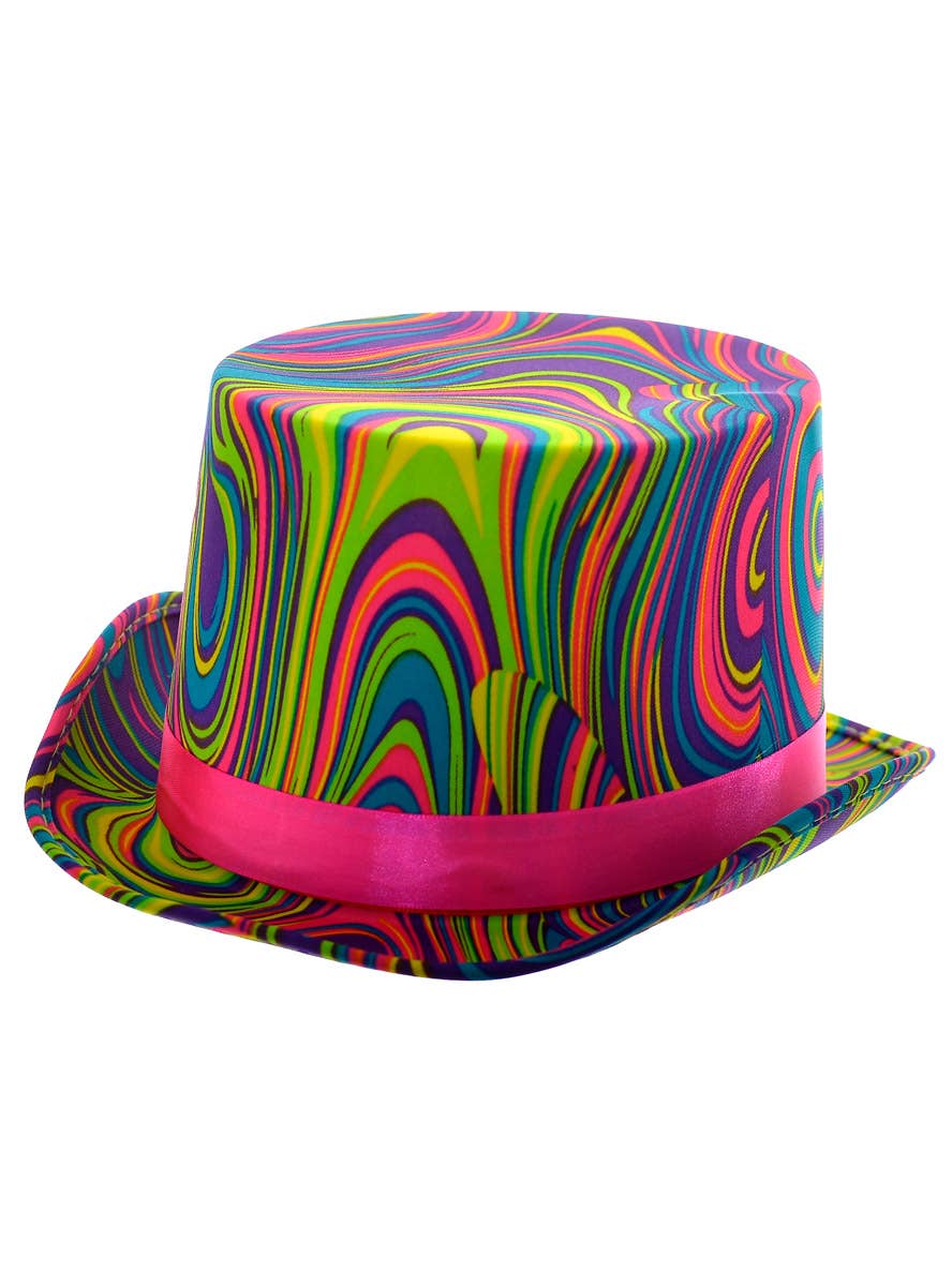 Neon Rope Hat Fluro Swirl Print Costume Top Hat | Adults Rainbow Neon Print Hat