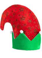Glittery Red and Green Festive Christmas Elf Costume Hat - Main Image