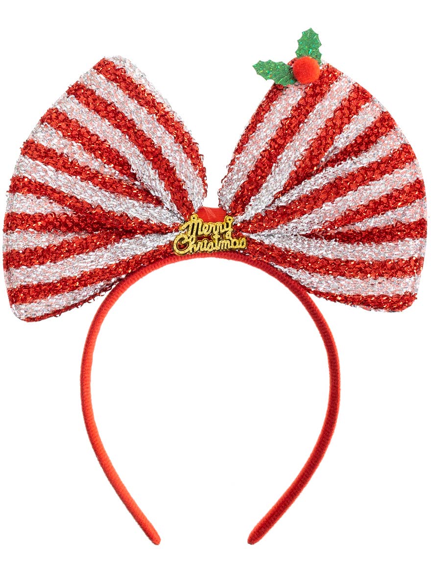 Red and White Candy Striped Giant Bow Christmas Costume Headband